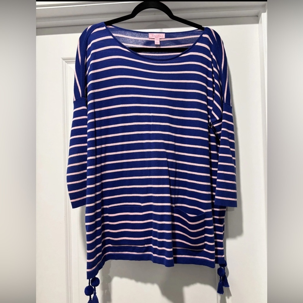 Lilly Pulitzer Elba Sweater Small Coastal Shell Twilight Blue Pink Striped